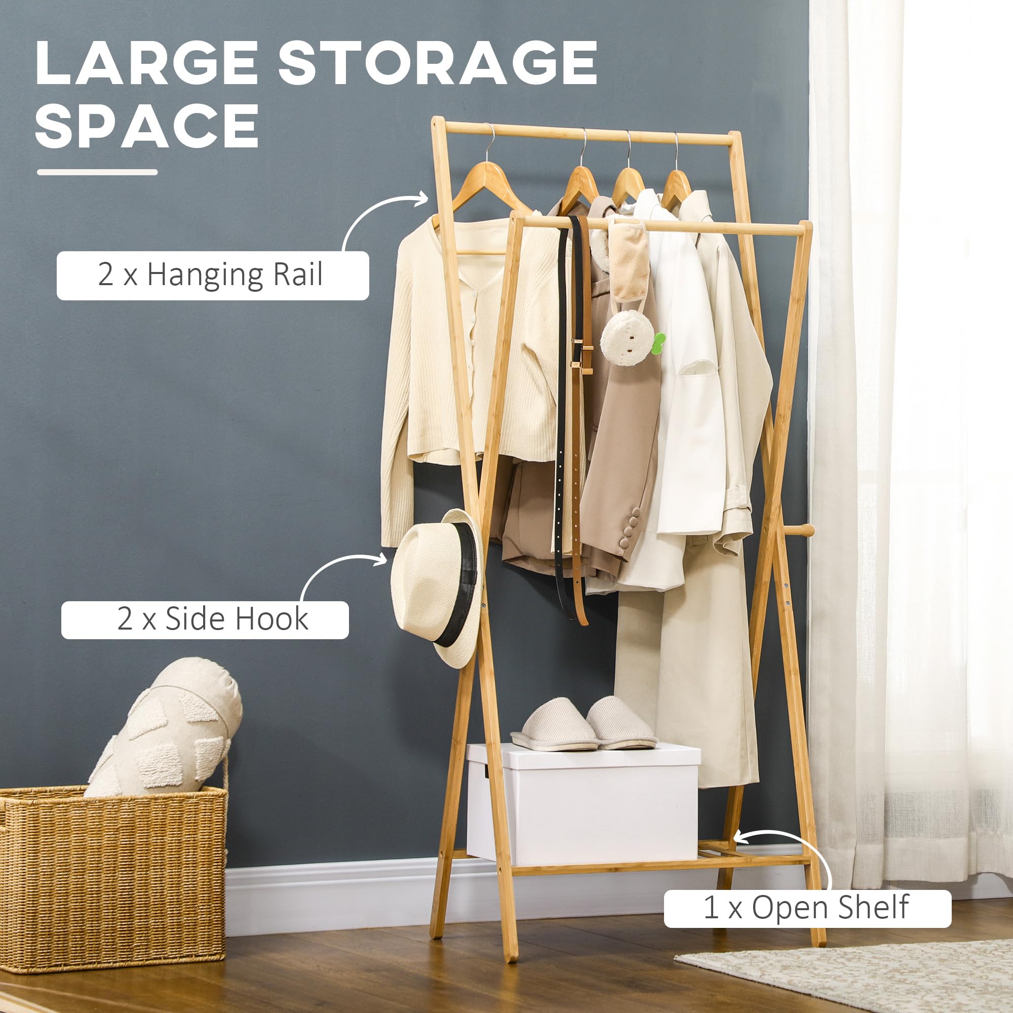 Appendiabiti Da Terra In Bambù - Design Ad Albero Con 8 Ganci E 3 Ripiani, Per Ingresso O Camera - Foto 7