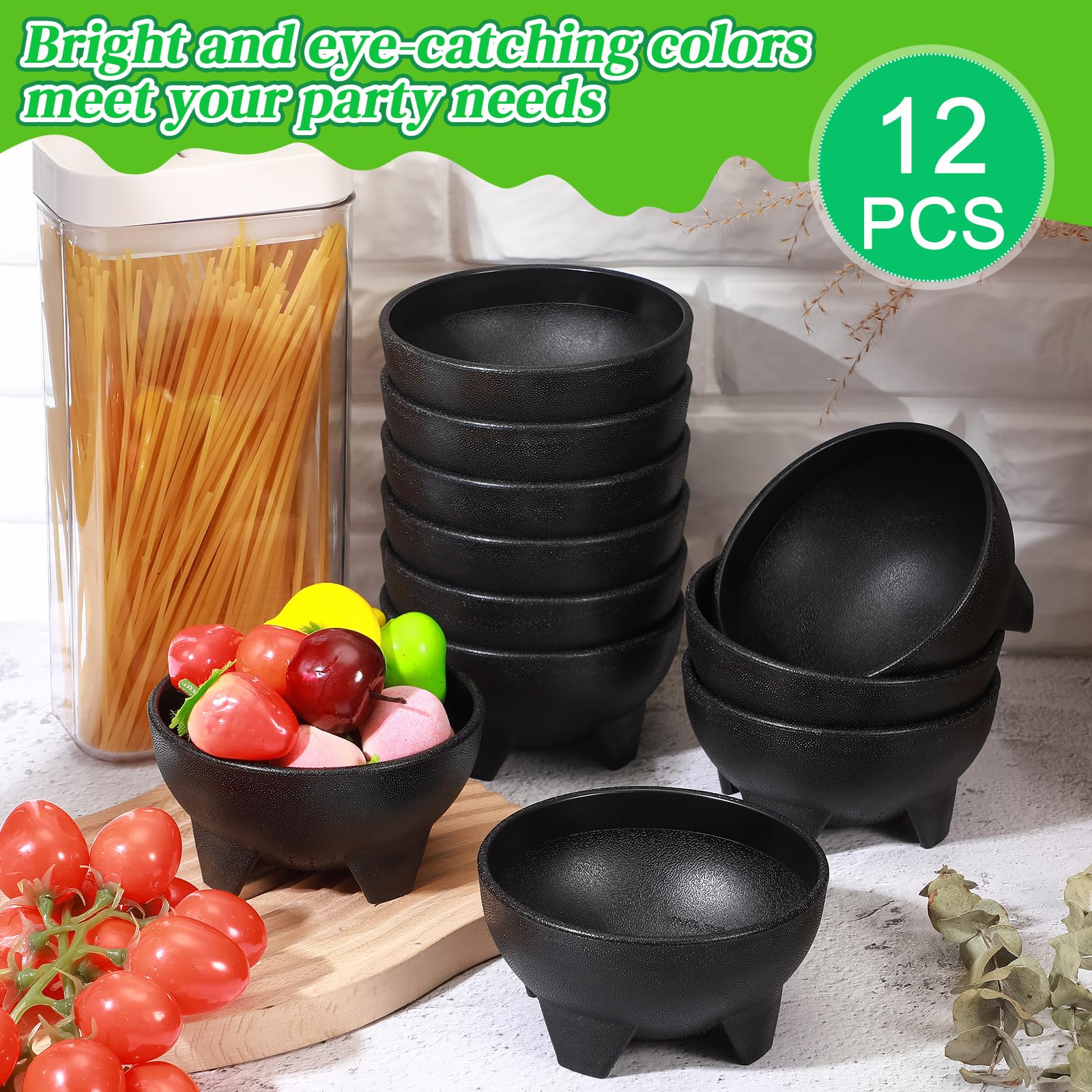 Bols à Salsa Maxcheck Lot De 12 - Noir - 11,5 Cm - Bols En Plastique Pour Apéritif, Trempettes, Guacamole, Bonbons - Idéal Fêtes Et Anniversaires