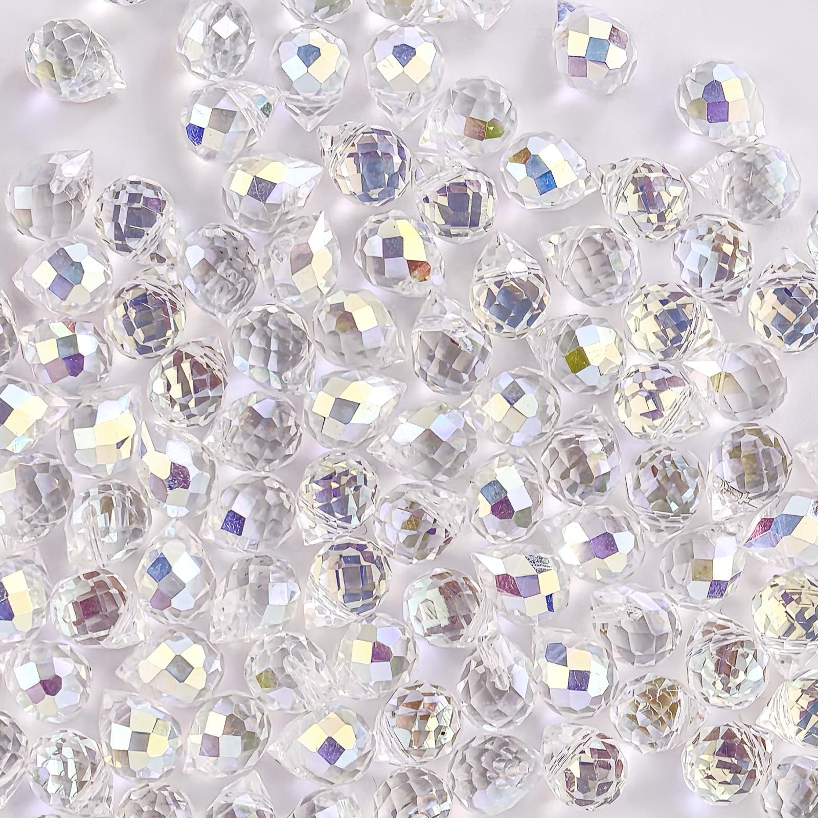 100PCS Crystal Glass Beads 8x10mm, Laser Iridescent Faceted Teardrop Shape Jewelry Beads Bulk for Necklace Bracelet Earring Making DIY Craft Projects(AB Colors) — image 1