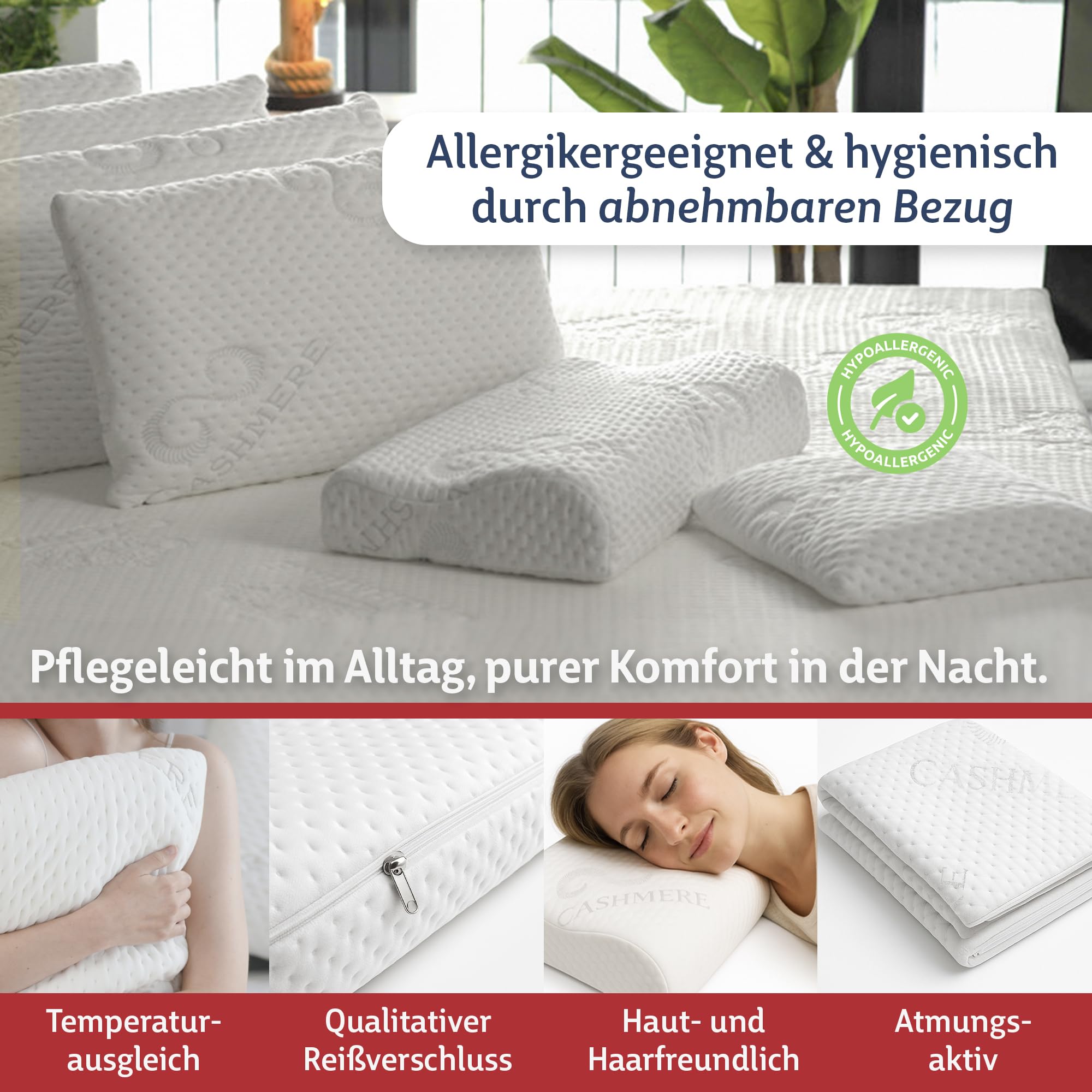 FMP Matratzenmanufaktur ergonomisches Nackenstützkissen, Visco Kopfkissen mit Nackenwelle M