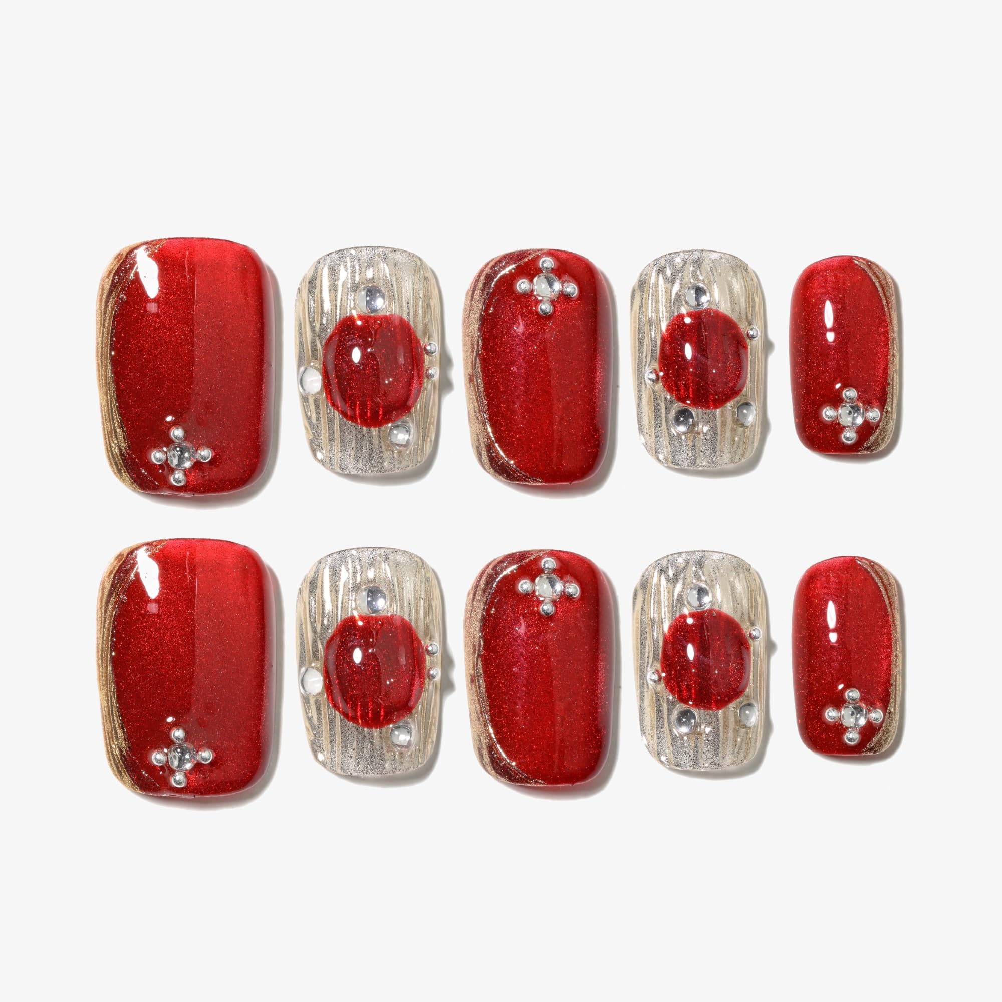 Sun&Beam Nails Handmade Press-on Long Coffin Ballerina Red White Black Silver Glam Halloween Ombre Design Fashion False Nail Tips 10 Pcs Set (#189 M) — view 20