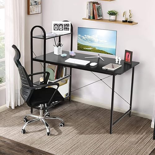 Miniatura 4 de Tangkula Escritorio reversible para computadora de 48 pulgadas con estantes de almacenamiento, escritorio de estudio de oficina en casa con