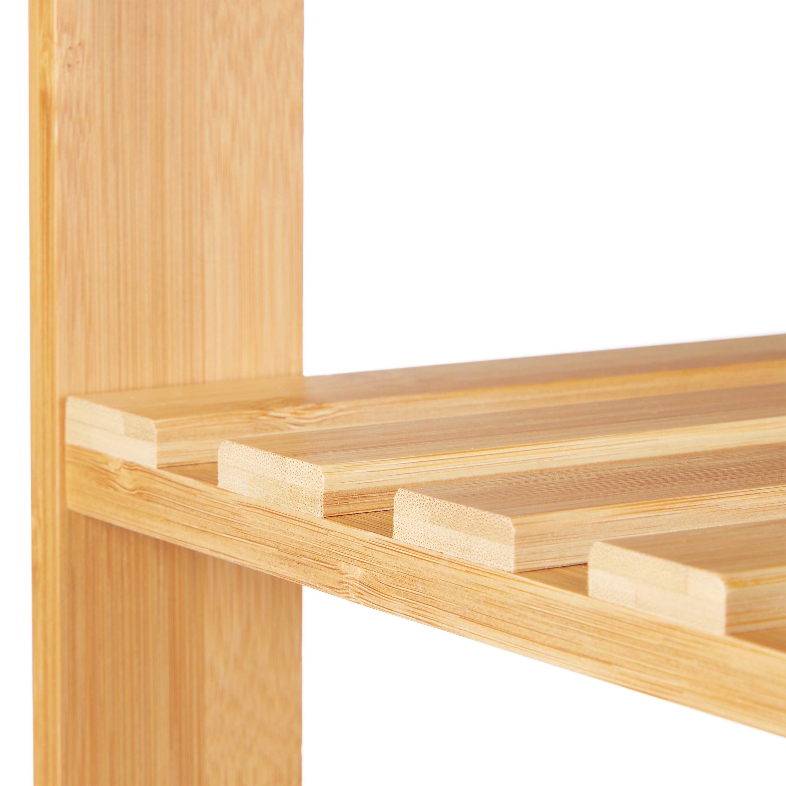 Relaxdays Zapatero Madera con Asiento, Mueble Zapatos con Banco y 2 Baldas, 6 Pares, Pasillo, 45 x 70 x 28 cm, Natural