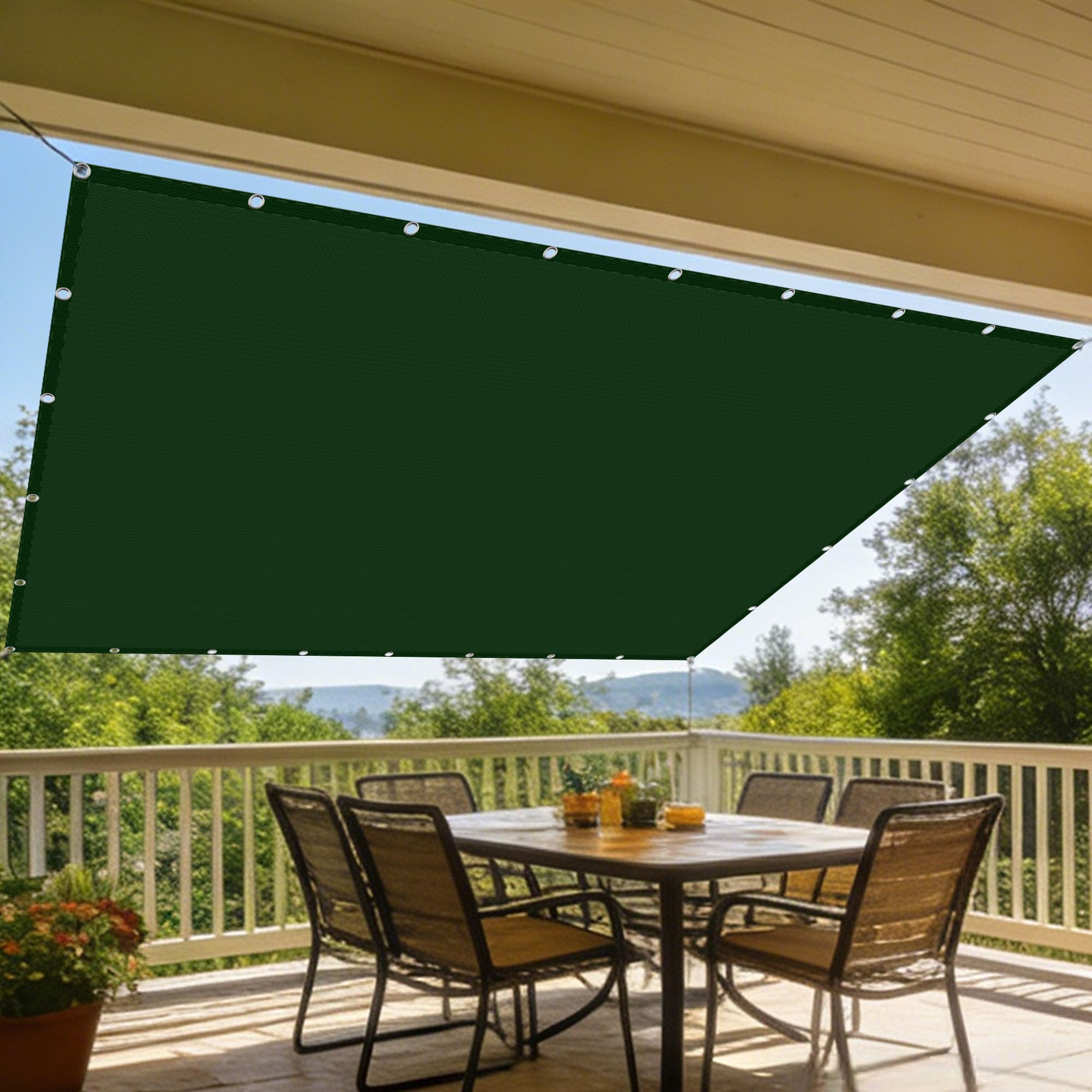 Voile d'ombrage Rectangulaire 150 x 300 cm Résistant à l'eau Imperméable Toile Ombrage Contre Le Vent pour Patio Jardin, Terrasse, Extérieur, Balcon, Vert Foncé