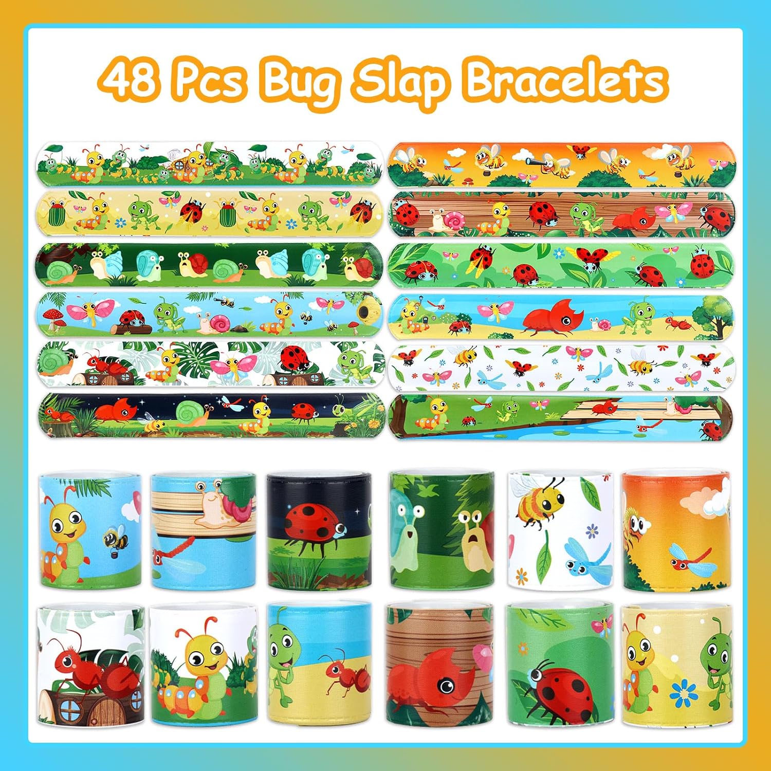 Serencatcher 48pcs Slap Bracelets Party Favors for Birthday Baby Shower Party Supplies Gifts