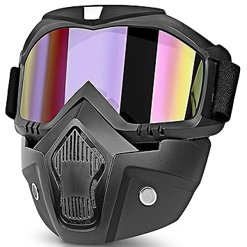 Eliane Goggle Mask Anti Scratch Uv Protective Face & Eyewear Windproof Dirt Shield with Soft Foam Padded Detachable Mouth Filter for Cycling Bike Off Road Racing Ride Unisex (Rainbow Visor), Erin - image, photos