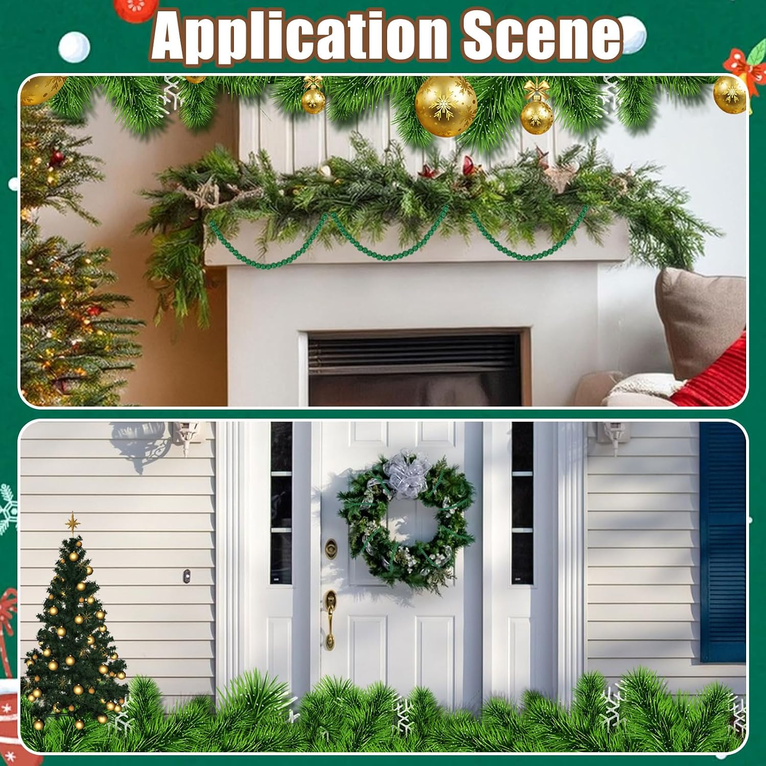 CHGCRAFT 2 Roll 32 Feet Christmas Wooden Bead Garland Christmas Tree Wood Bead Strands for Holiday Decorations, Green