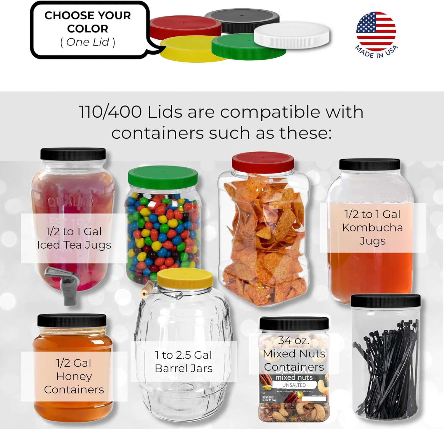110/400 Screw-On Food-Grade Lid, 4-3/8″ OD Measured at Lid Top, USA-Made, Fits Plastic Glass Larger-Mouth Containers ½–1 Gallon, Barrel Jars 1–2.5 Gal (White, Foam Liner) - Image 4