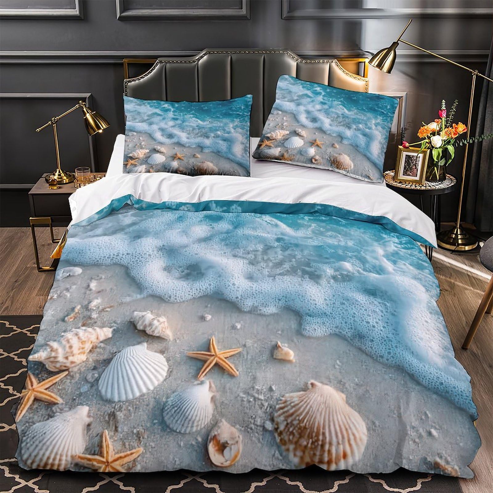 Housse de couette coquillages hypoallergique et ultra douce en microfibre