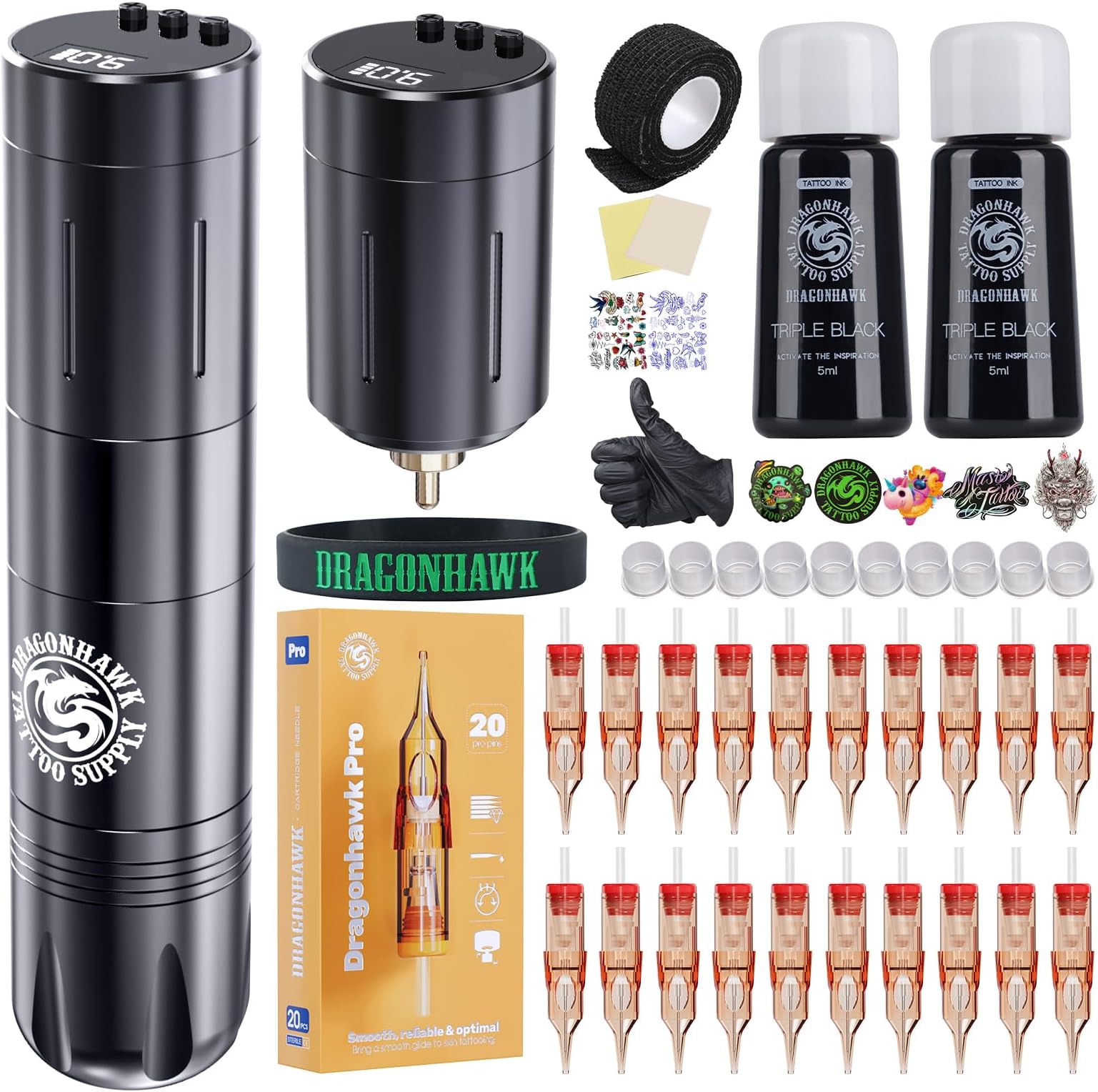 X3 Pro Wireless Tattoo Gun Kit Cartridge Pen Machine with 2Pcs Replaceable Rca Batteries 20 Pro Needles Complete Beginner Supplies for Practice