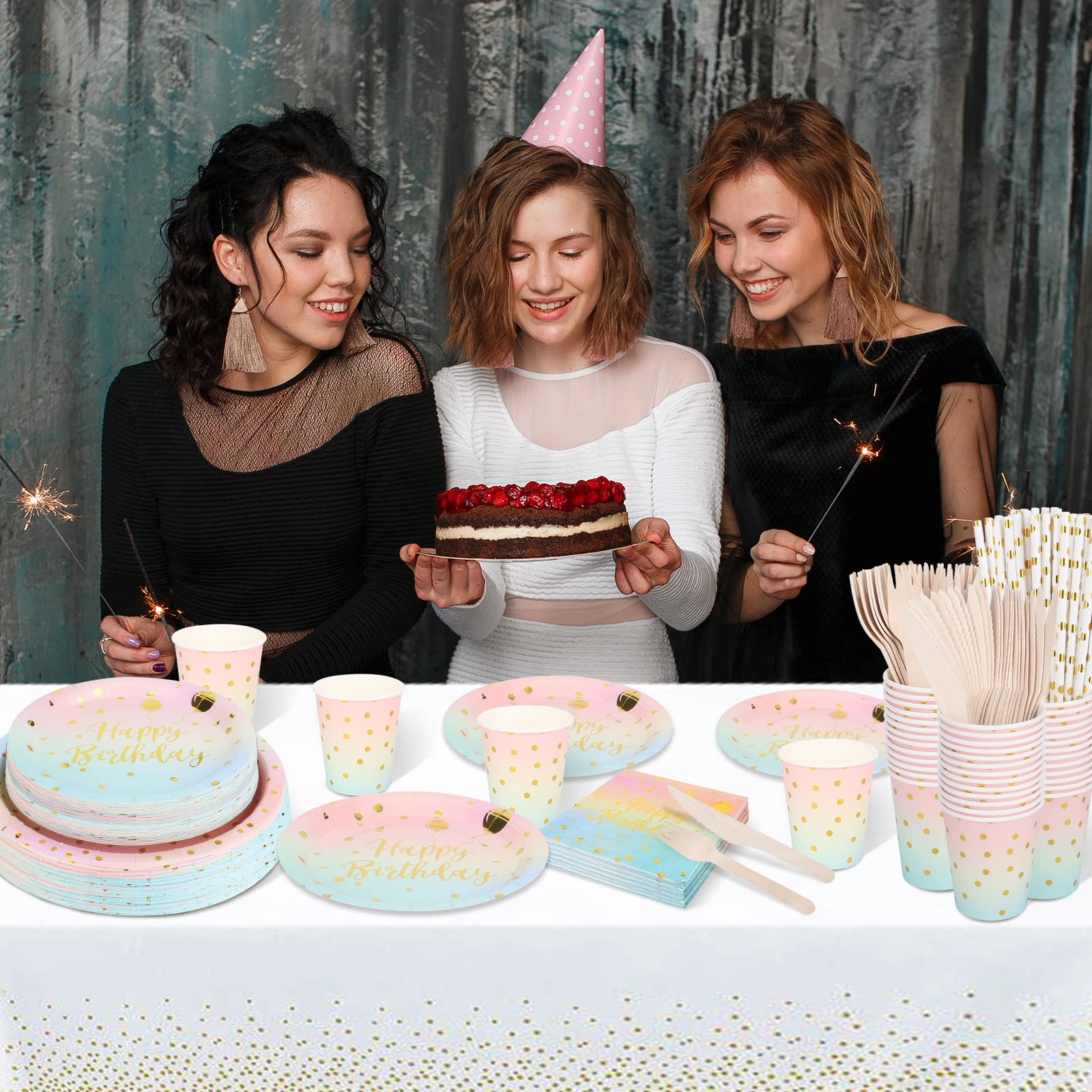 Ensemble De Vaisselle Pour Fête D'anniversaire Noir Et Doré, 50/80 Pièces * Assiettes En Papier, Serviettes, Gobelets, Décorations De Fête