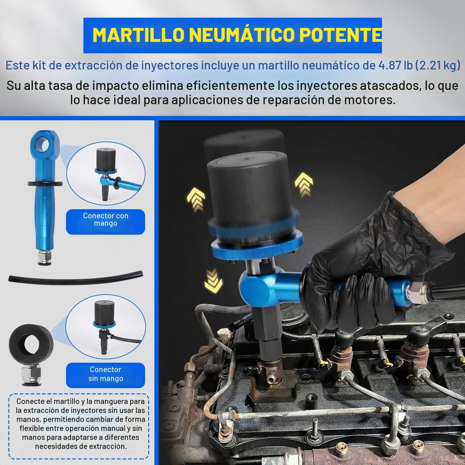 HEYOUTH Juego de Extractores de Inyectores Diesel Neumáticos 26 Piezas con Adaptadores – Inyector diésel Extractor de inyectores neumáticos Compatible for Bosch/Delphi/Denso/Siemens