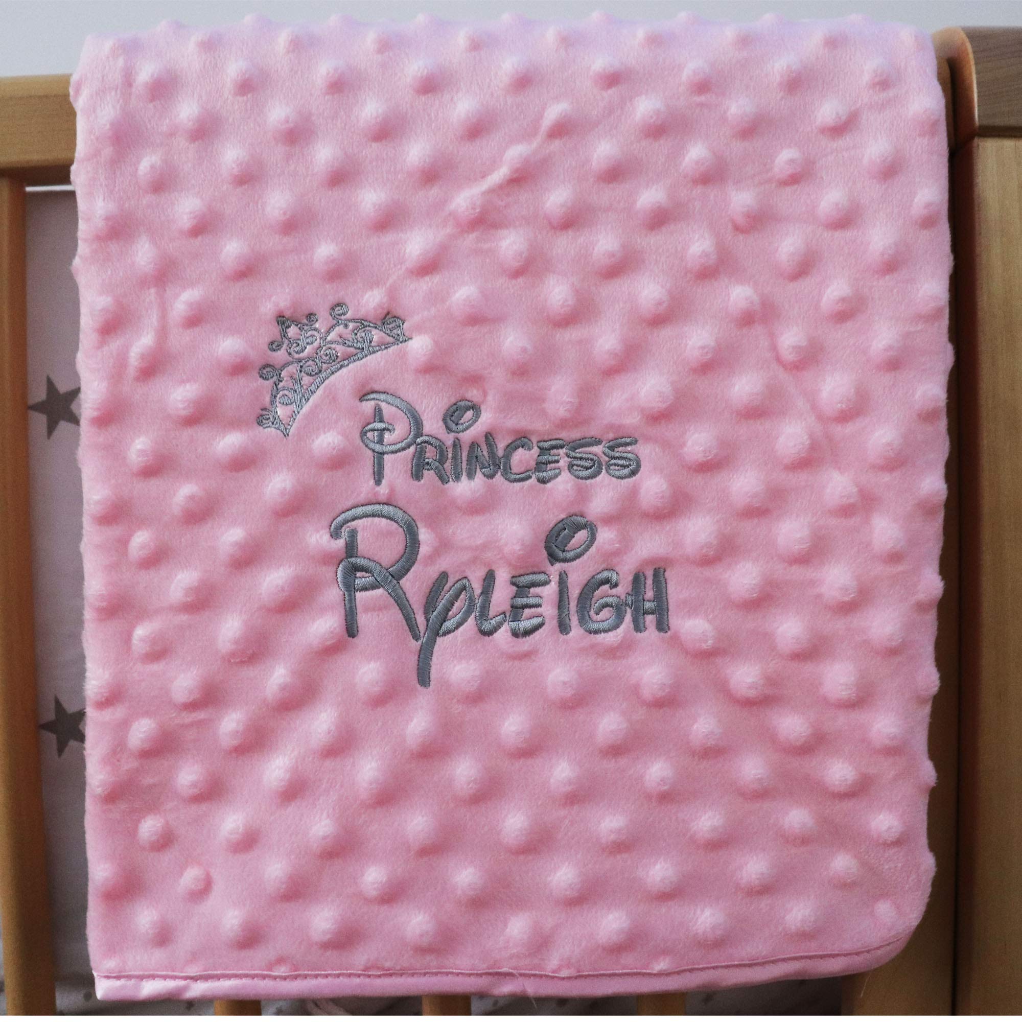 Alwaystrusted Personalised Pink Bubble Blanket Grey Disney Princess Design