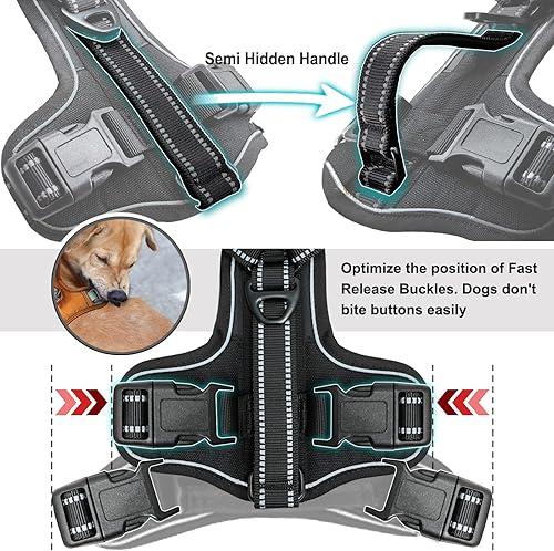 Miniatura 7 de Arnés para perros grandes, antitirones, arnés reflectante giratorio de 90 con mango plegable, chaleco acolchado suave ajustable para perro, chaleco