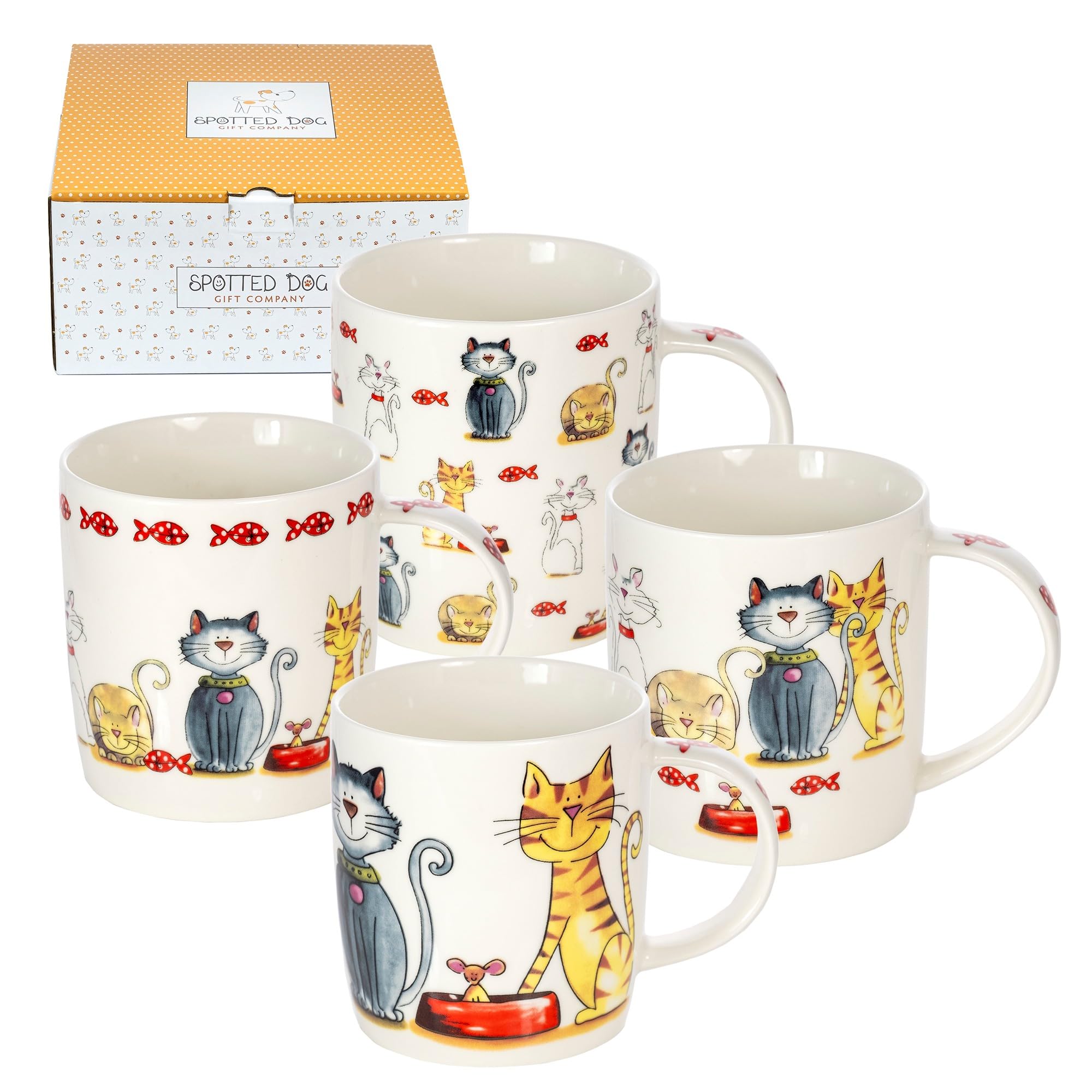 SPOTTED DOG GIFT COMPANY Set van 4 Keramische Koffiemokken 380ml met