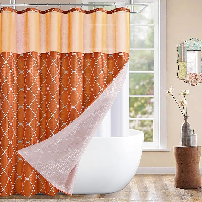 Naturoom Burnt Orange Shower Curtain with Liner Set Orange