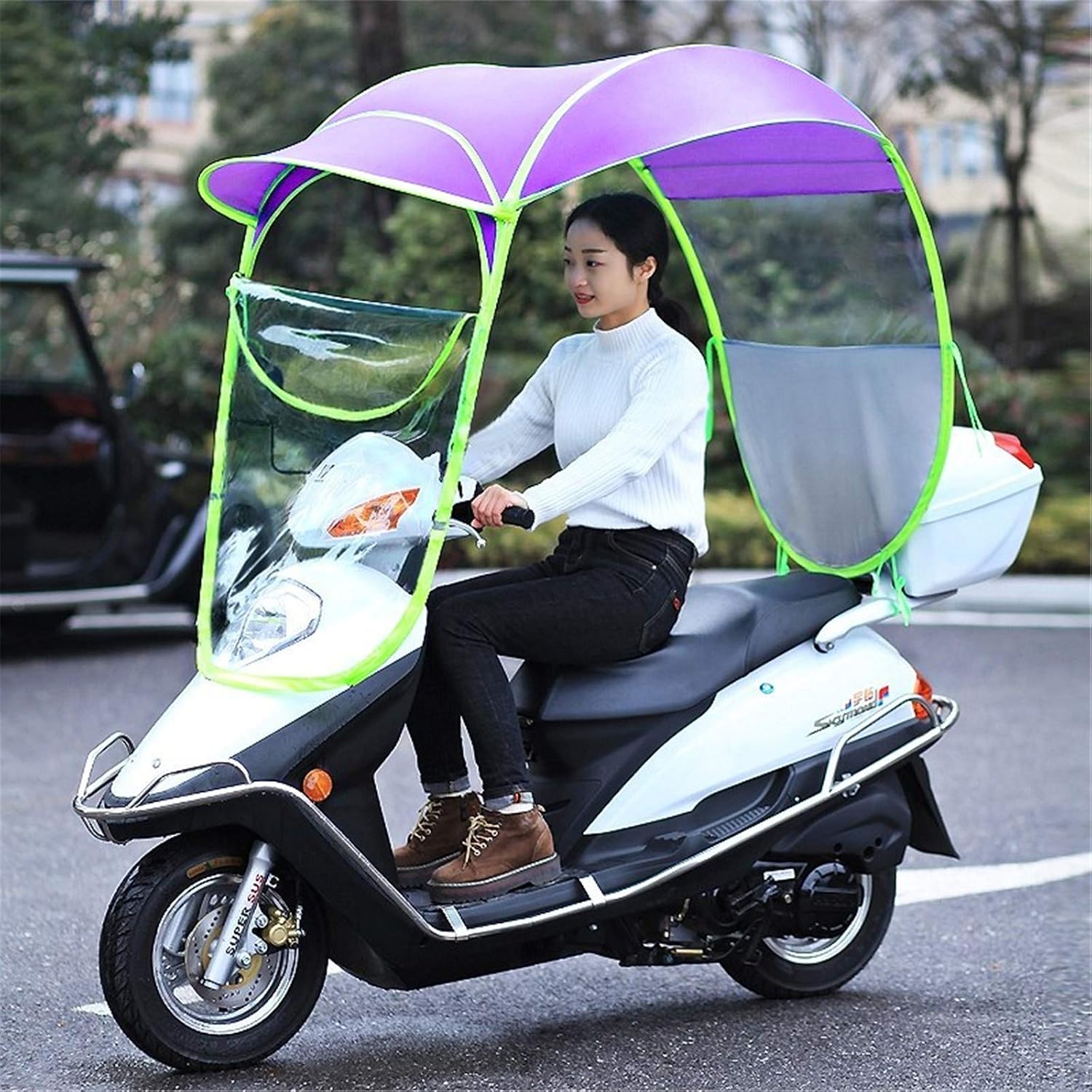 Universal Motorcycle Rain Cover,Motor,Scooter,Cycling Bike Sun Shade Rain Cover,Waterproof Umbrella Canopy Awning,Purple,For Without Mirrors