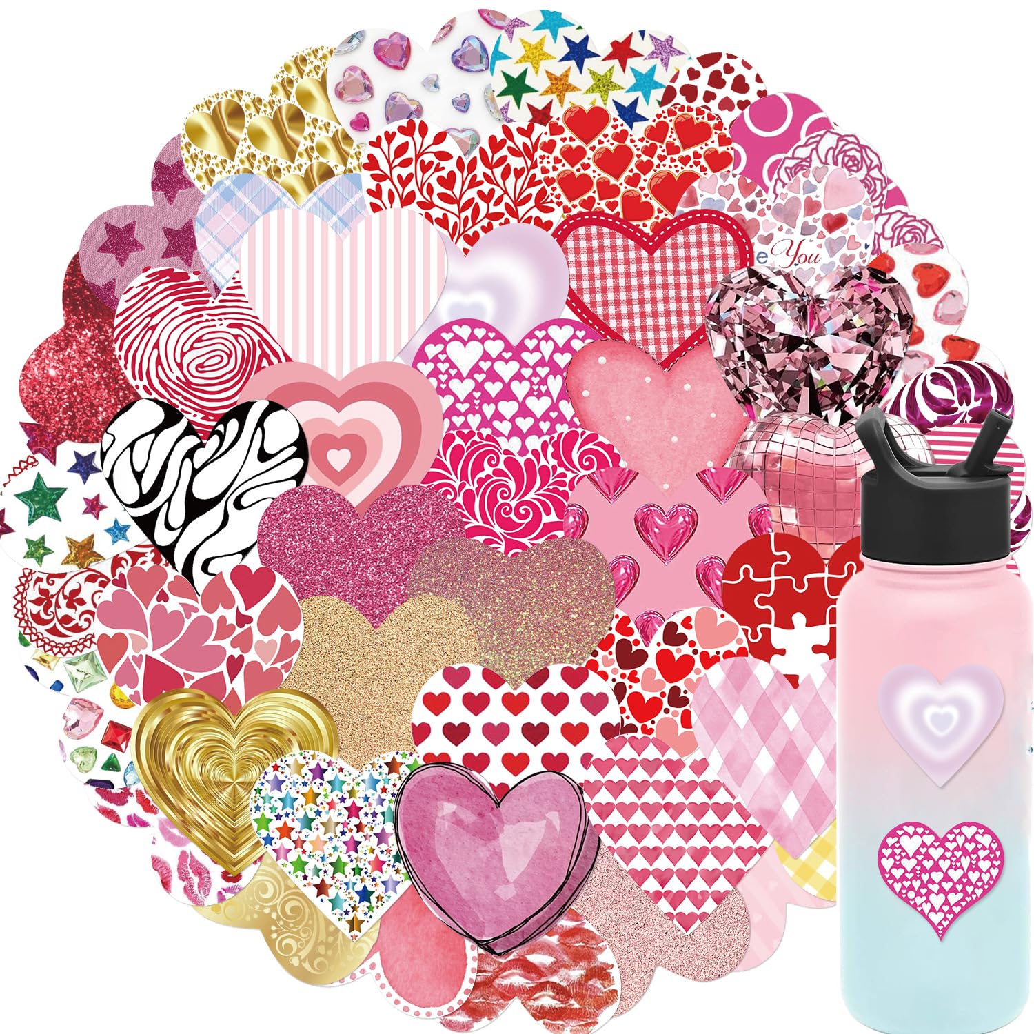 50 Pcs Pink Love Stickers for Kids Teens Adults Boys Girls Gift,Stickers Pack for Laptop,Skateboard,Luggage,Car,Bike - Image 3