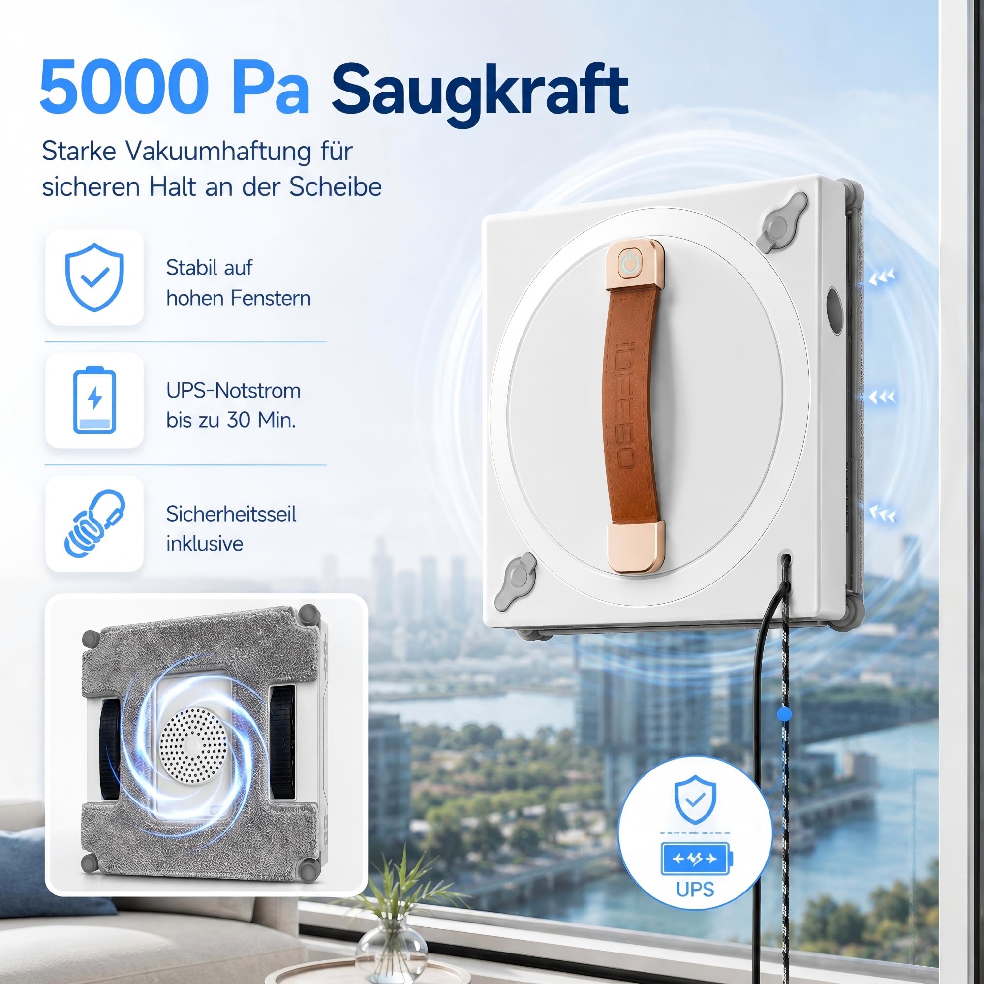 G500 Fensterputzroboter mit 2-Fach Sprühsystem, Automatischer Fensterroboter mit 100ml Wassertank & Intelligenter Routenplanung für Innen- und Außenfenster
