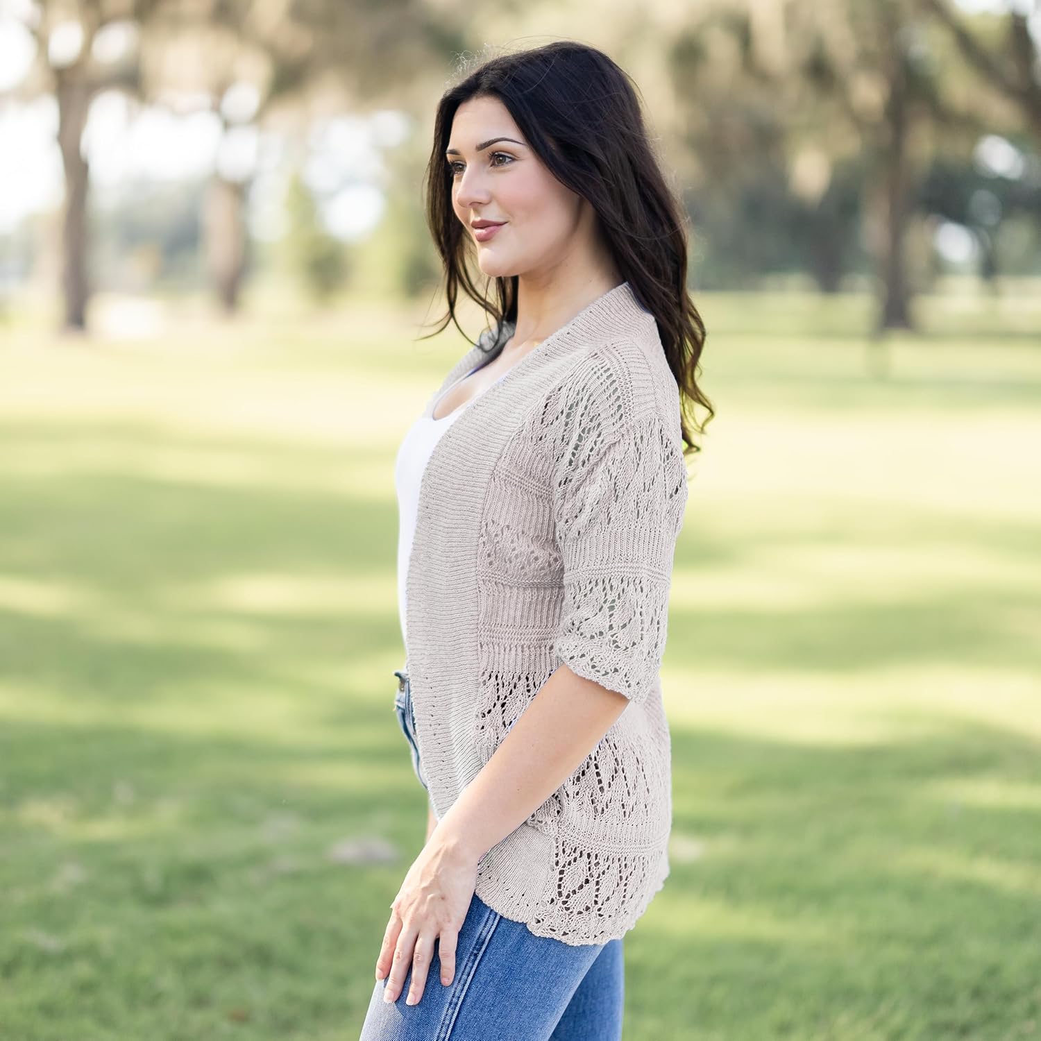 Loxdonz Women's Short Sleeve Crochet Knitted Bolero Shrug Cardigan Cropped Sweater - Image 5