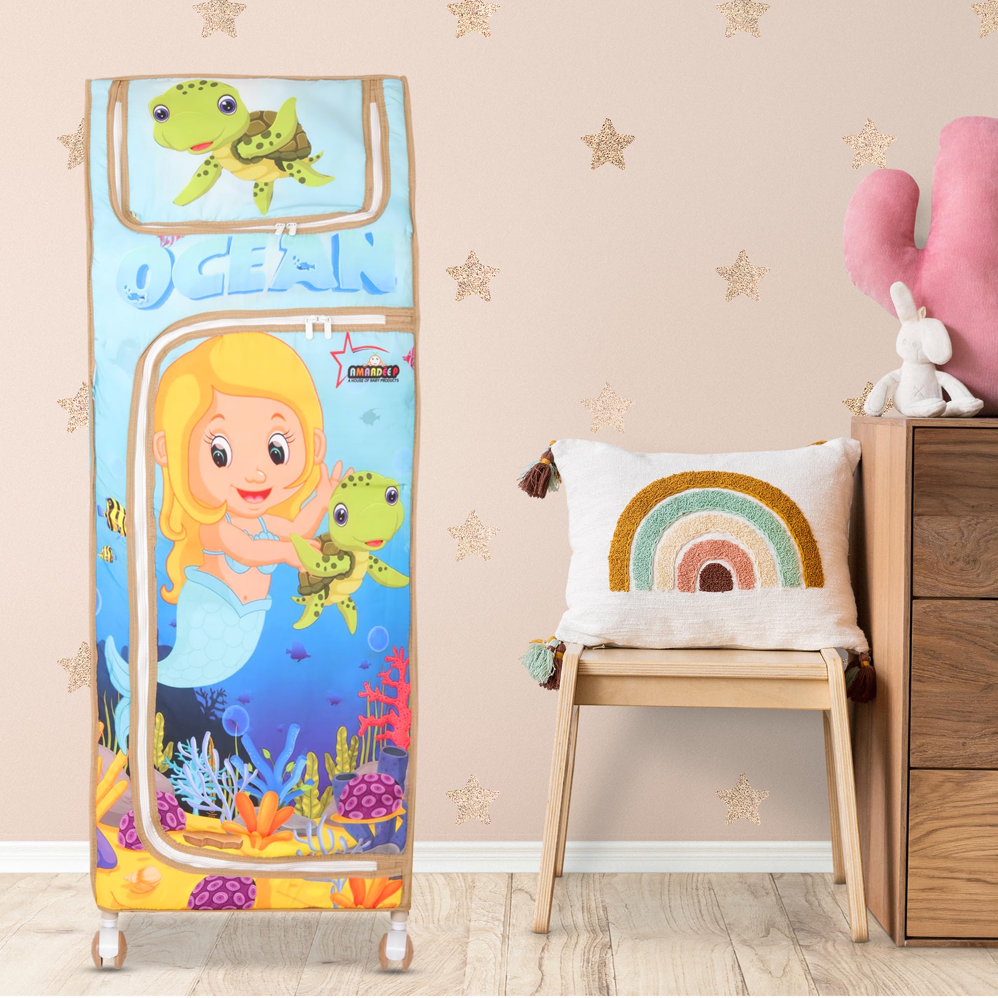 AMARDEEP Baby Folding Almirah with 5 Trays | Portable Wardrobe for Kids | Cloth Organizer with Wheels | Cartoon Print Storage Cabinet | Multipurpose Kids Almirah for Baby Clothes & Toys - Image 2 thumbnail
