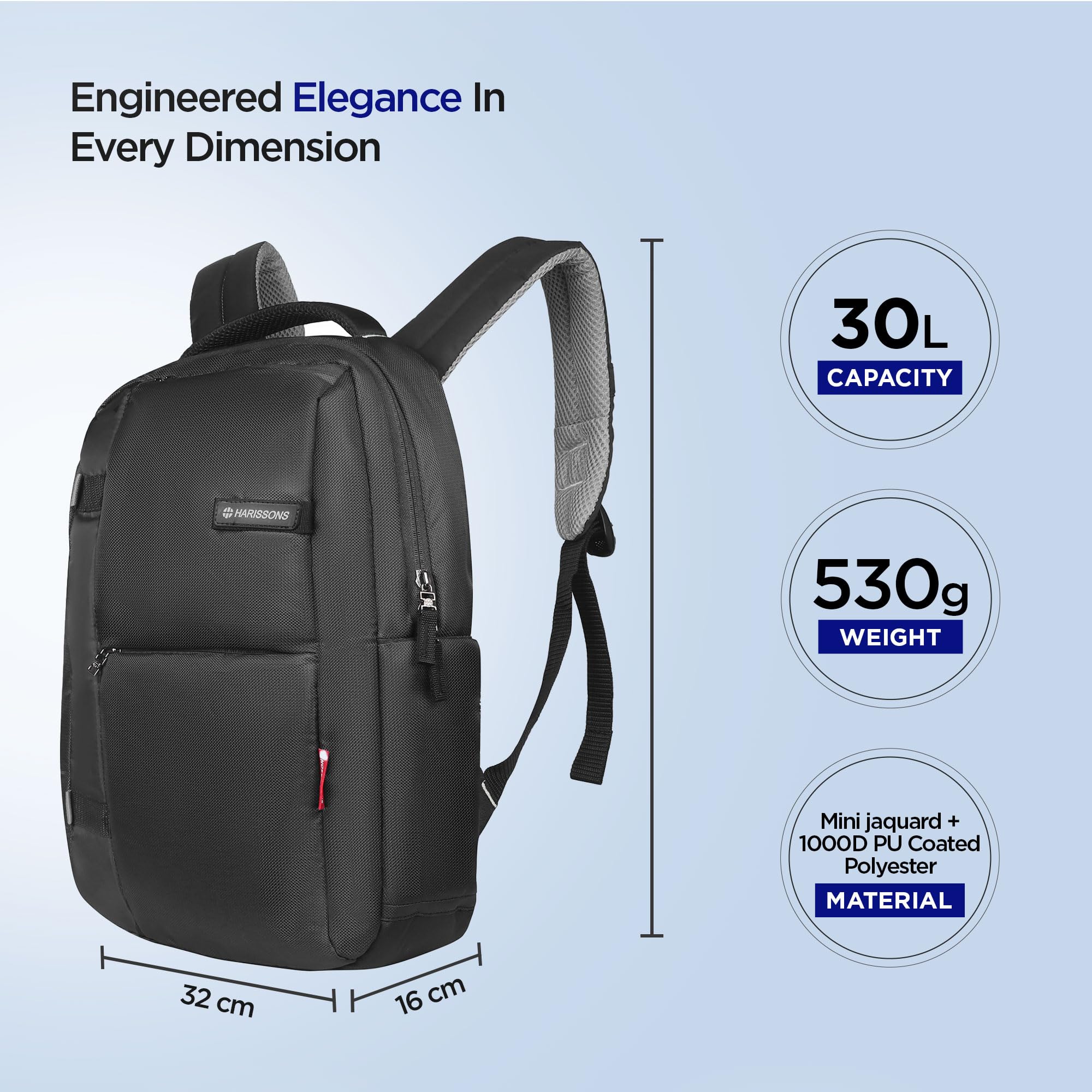 HARISSONS Hilux 15.6 Inch Laptop Backpack | Fisio-Fit Backstraps | 23L Semi-Formal Office Bag for Men & Women | Lightweight Commuter Backpack with Trolley Sleeve and Reflective Strips 2