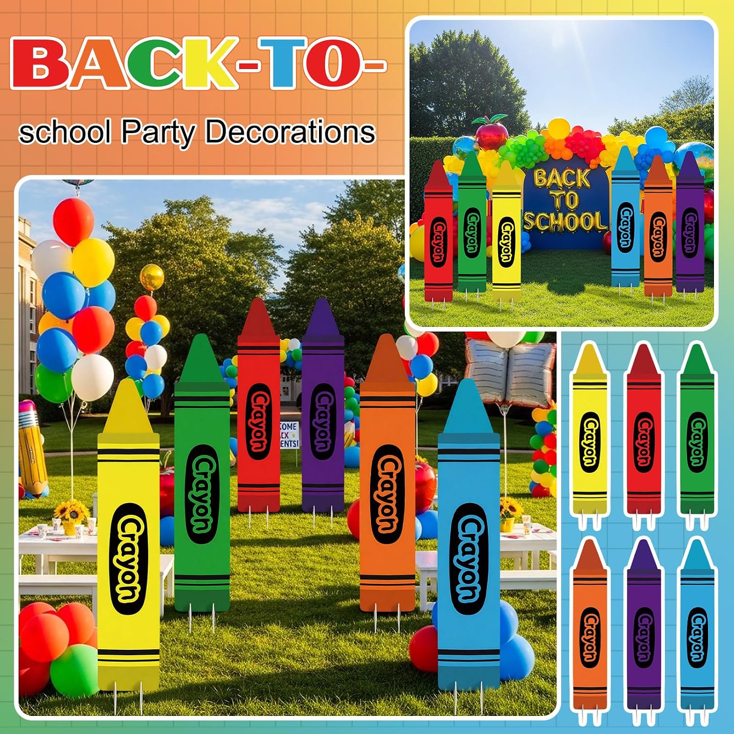 Unittype 6 Pcs Preschool Graduation Decorations 39.4 Inch Kindergarten Crayon Yard Signs Outdoor Decor Crayons Party Cardboard Cutouts Photo Props for Classroom Pre-k School Decor(Crayon,Bright Color)