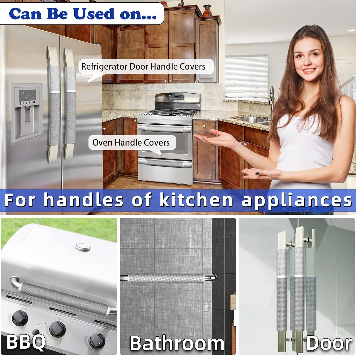 MRKG Refrigerator Door Handle Covers, Set of 4, Washable Without Fading or Cracking, Keep Your Kitchen Appliance Clean from Smudges, Drips, Food Stains, Oil. (Gray)