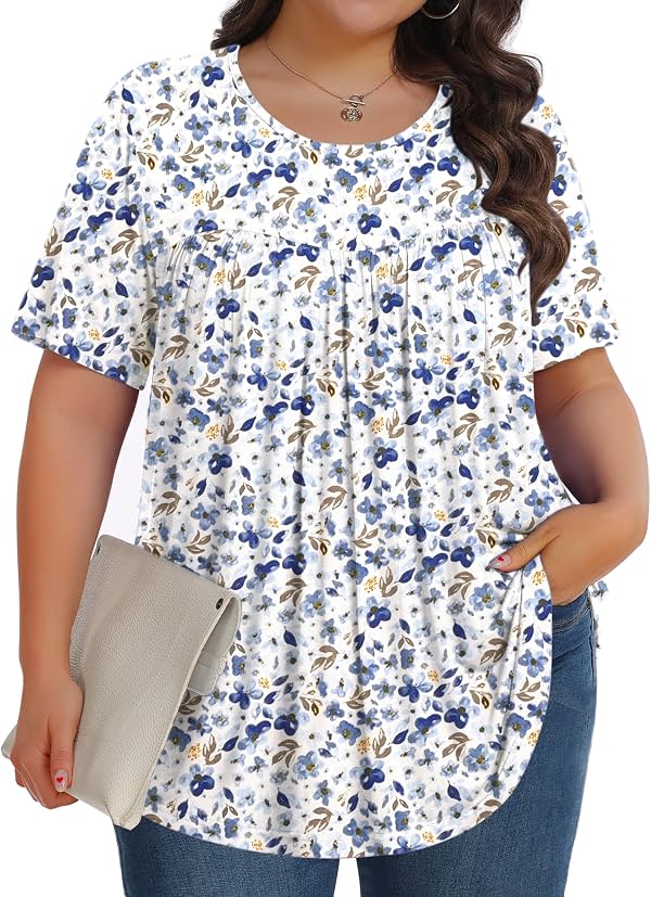 Blusas Túnicas de Manga Corta para Mujer Talla Extragrande, Cuello Redondo, Casuales y Suaves, Tallas 1X-5X