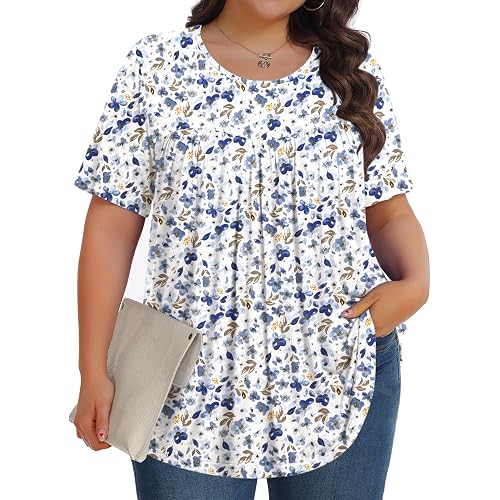Womens Plus Size Tops Tunic Short Sleeve Crew Neck Shirts Casual Soft Blouse 1X-5X