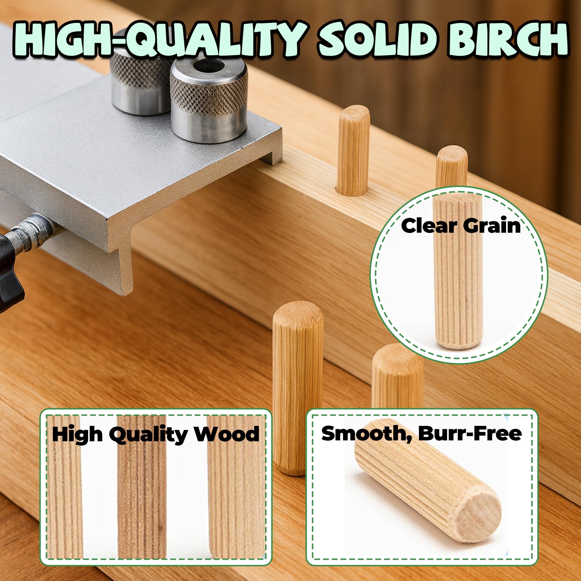120 Pcs Wooden Dowels 10mm 8mm 6mm, Wood Dowels Pins, Wooden Plugs, Hard Wood Grooved Plugs Furniture Woodwork Grooved Fluted Pin Craft - Image 3