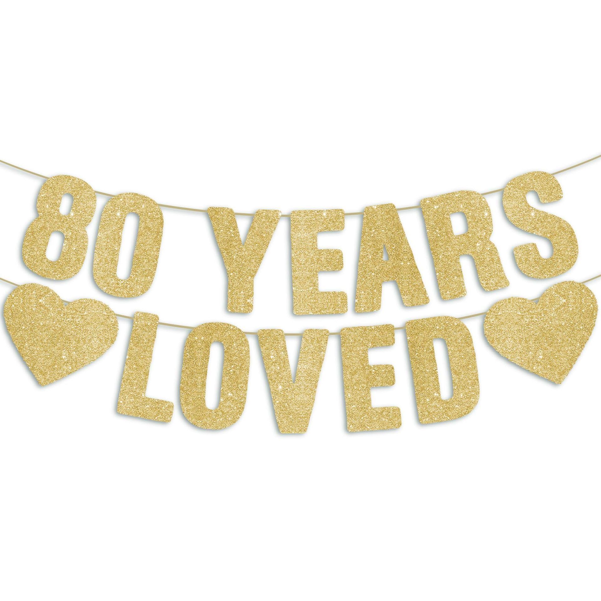 80 Years Loved Banner Pre-Strung 80th Birthday Banner Gold Glitter Happy 80th Birthday Decorations for Women Men 80 day Party Sign Garland Anniversary Party Decor