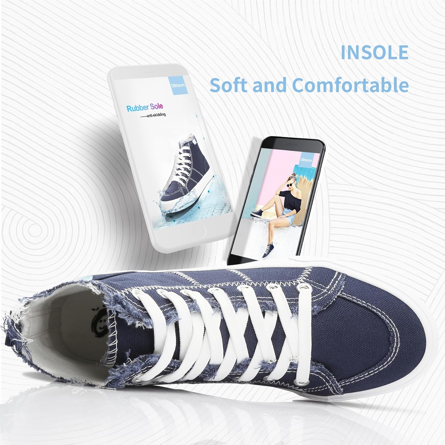 Obtaom Womens/Mens high top Canvas Shoes Play mid Calf Fashion Sneaker Casual lace up hi top Washed Canvas Shoes - Image 6