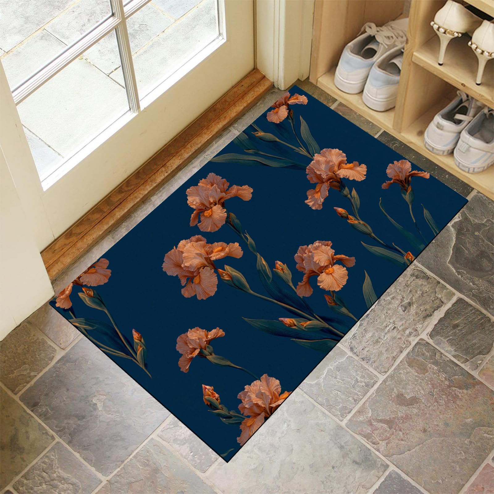 Felpudo Entrada Azul Oscuro GDJSMIN de 60x90 cm, alfombra lavable y antideslizante
