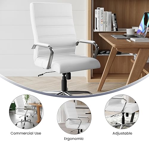 Miniatura 5 de Flash Furniture  Silla de oficina con respaldo alto  De LeatherSoft blanco con reposabrazos y ruedas
