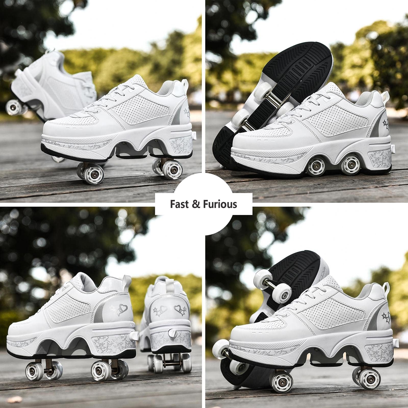 Scarpe con Rotelle Bambino, 2 in 1 Scarpe con Automatiche Rotelle Retrattile,Pattini a 4 Ruote Deformati e Sneakers per Bambino Come Regali di Natale e Compleanno