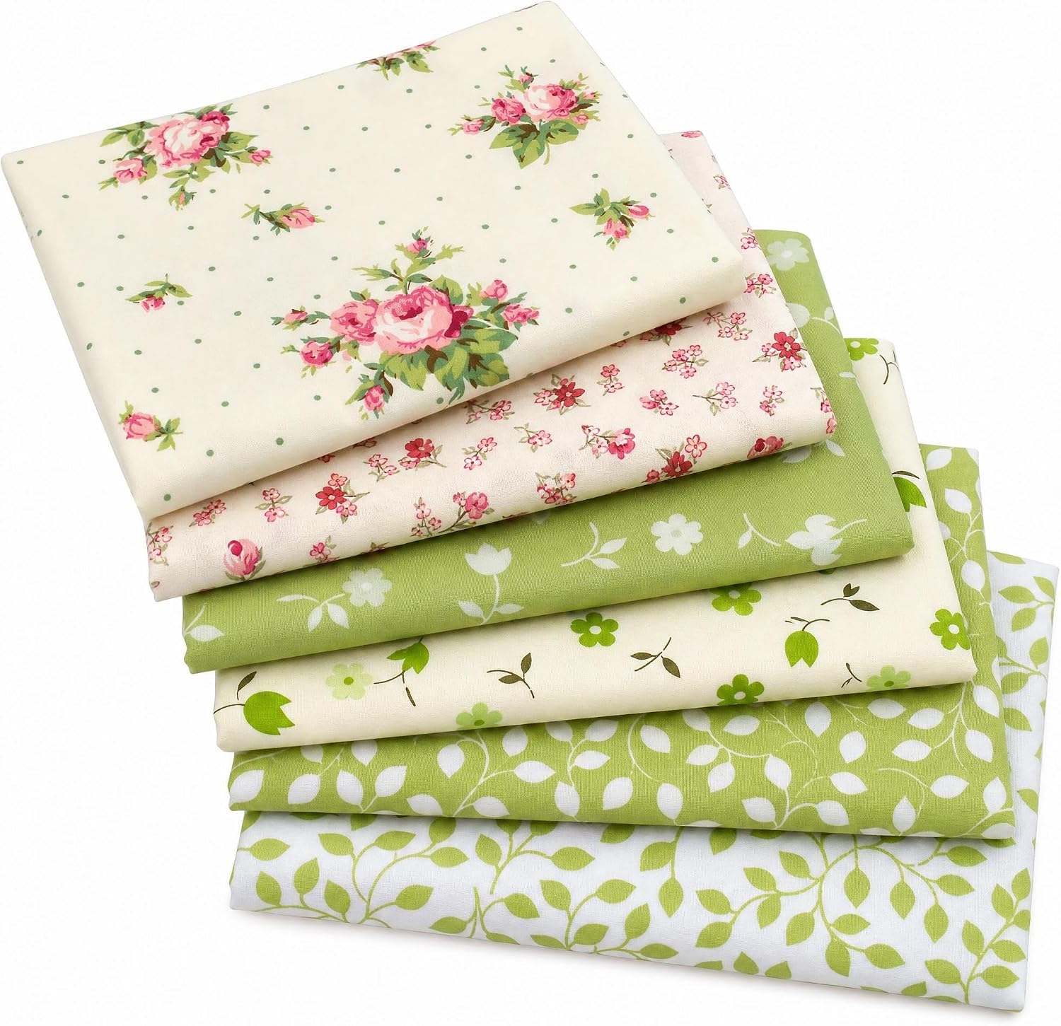 iNee Precut Cotton Fat Quarters Quilting Fabric Bundles, (Green Floral)