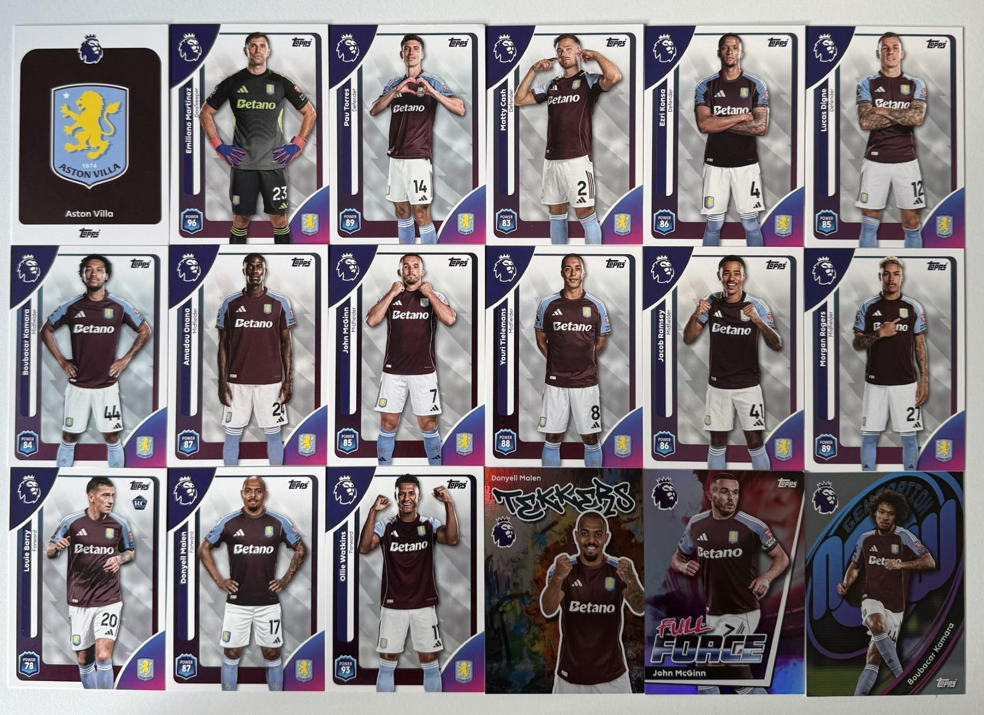 Premier League 2026 Aston Villa 18 Card Trading Card Base Team Set