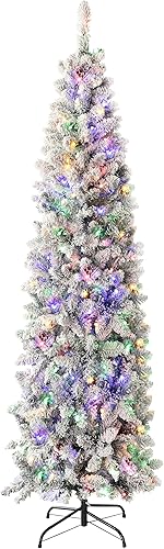 Miniatura 1 de MUPATER Árbol de Navidad artificial de 6 pies, árbol de Navidad artificial preiluminado con nieve flocada y soporte de metal, luces blancas cálidas,