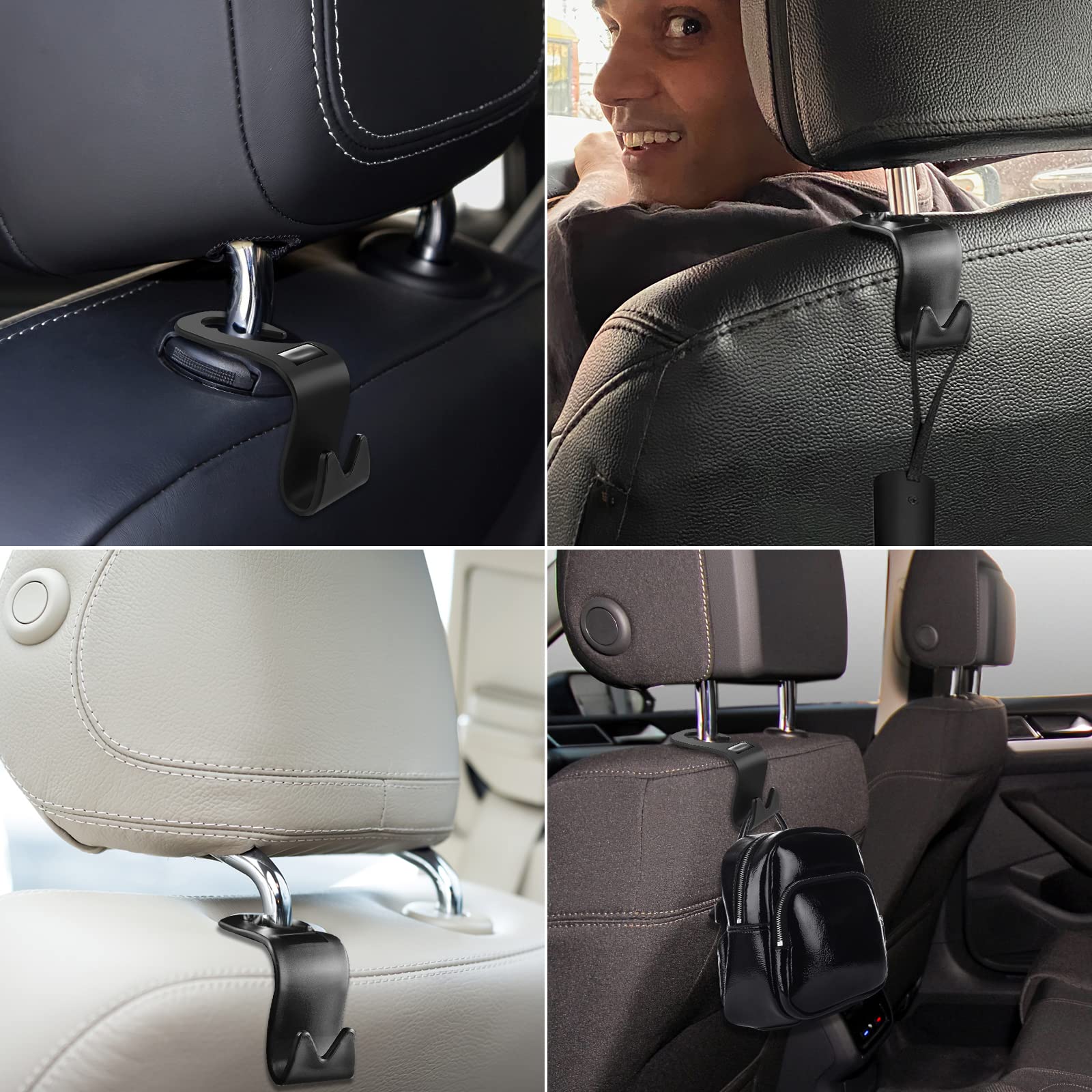 Ganci Appendiabiti Per Auto - Set 4 Pezzi Per Poggiatesta | Organizzatore Borse E Bottiglie - Foto 8