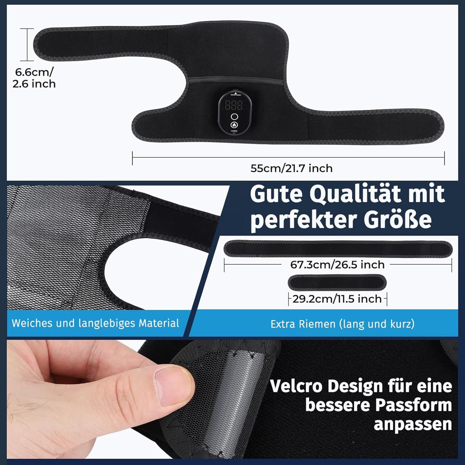Knie Massage, Revolutionäre 4-In-1 Knee Massager, Kniemassagegerät mit Heizfunktion, Knie-Schulter-Ellbogen-Heizkissen mit Touchscreen-Steuerung, 3 Einstellbare Intensität und Temperatur