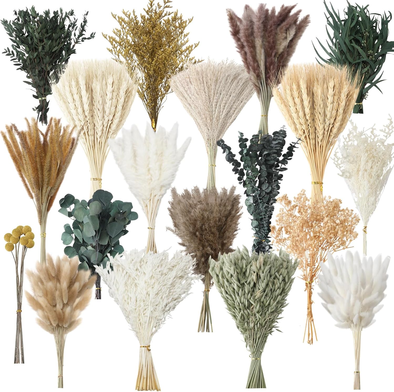 Nuanchu 703 Pcs Dried Pampas Grass Decor Boho Flower Bouquet Bulk with Bunny Tails, Reed Grass for Wedding Home Table Rustic Farmhouse Party Office (Classic Style)