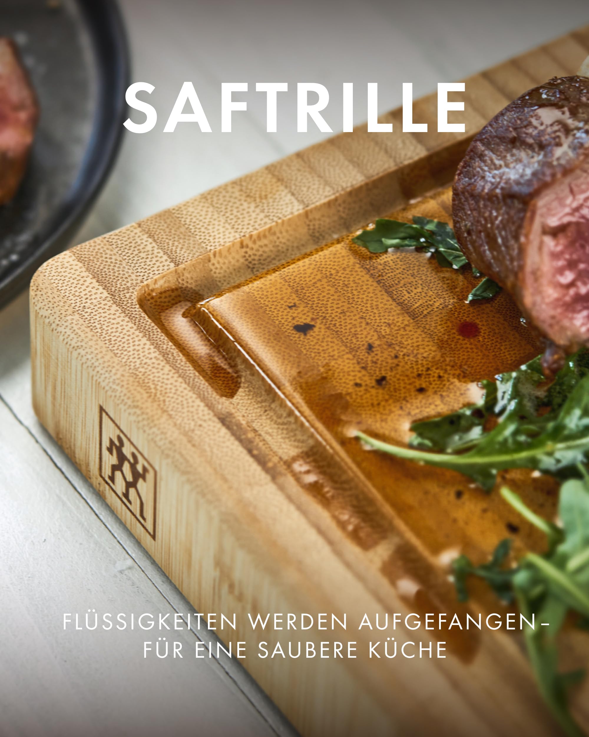 ZWILLING Schneidbrett mit Saftrille, Massives Bambus-Holz, Beidseitig Nutzbar, 36 x 25,5 x 3 cm, Braun