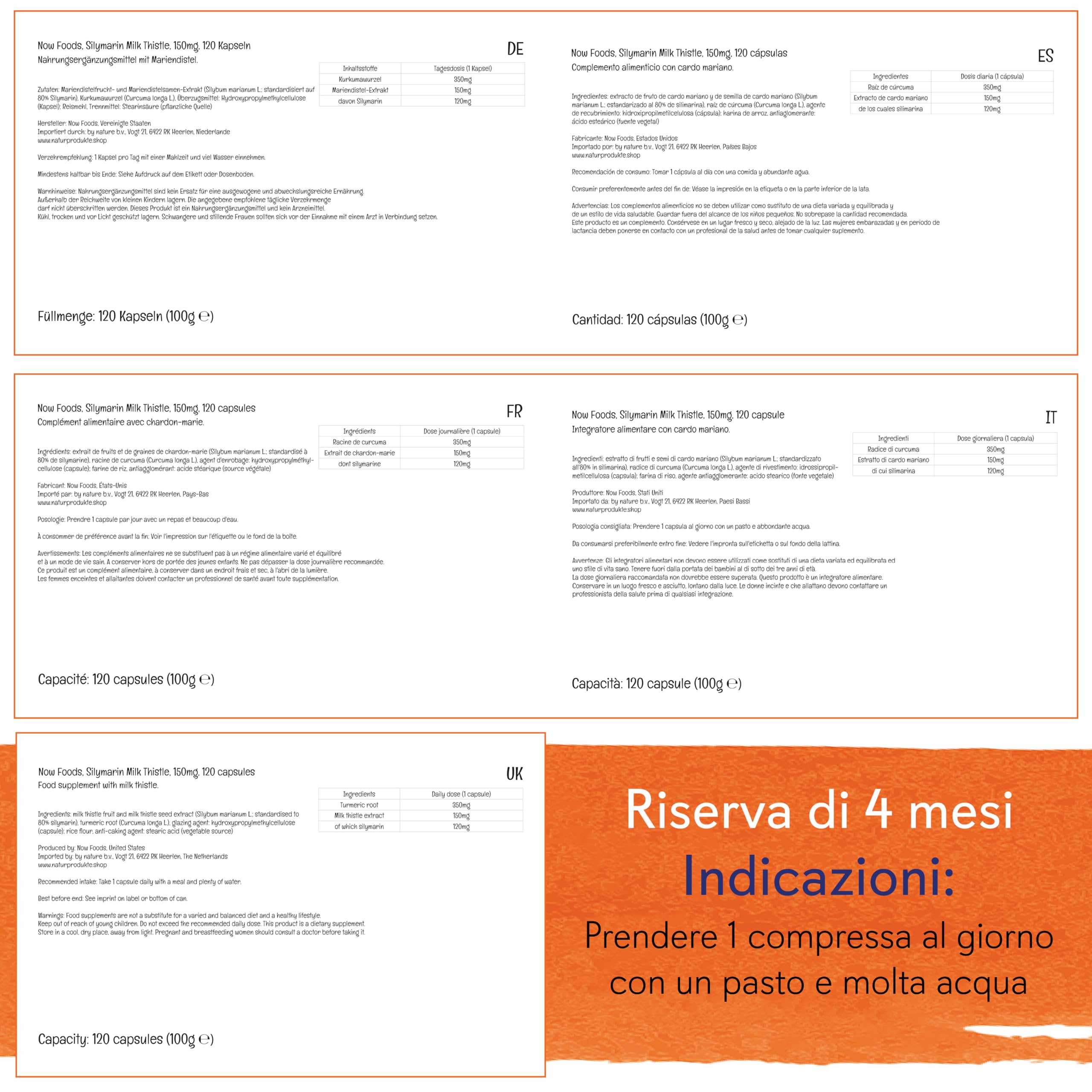Now Foods, Silymarin Milk Thistle (Cardo Mariano), 150 mg, 120 Capsule vegane, Testato in Laboratorio, Vegetariano, Senza Soia, Senza Glutine, Non OGM