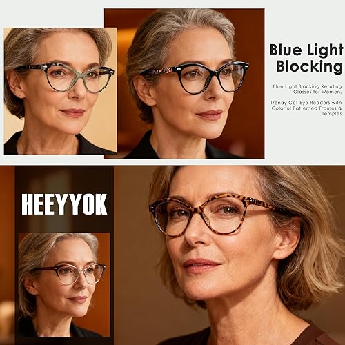Miniatura 3 de HEEYYOK Gafas de lectura con bloqueo de luz azul para mujer, paquete de 4, lentes de lectura de 1.75 pulgadas con anti UV, ojo de gato, cara