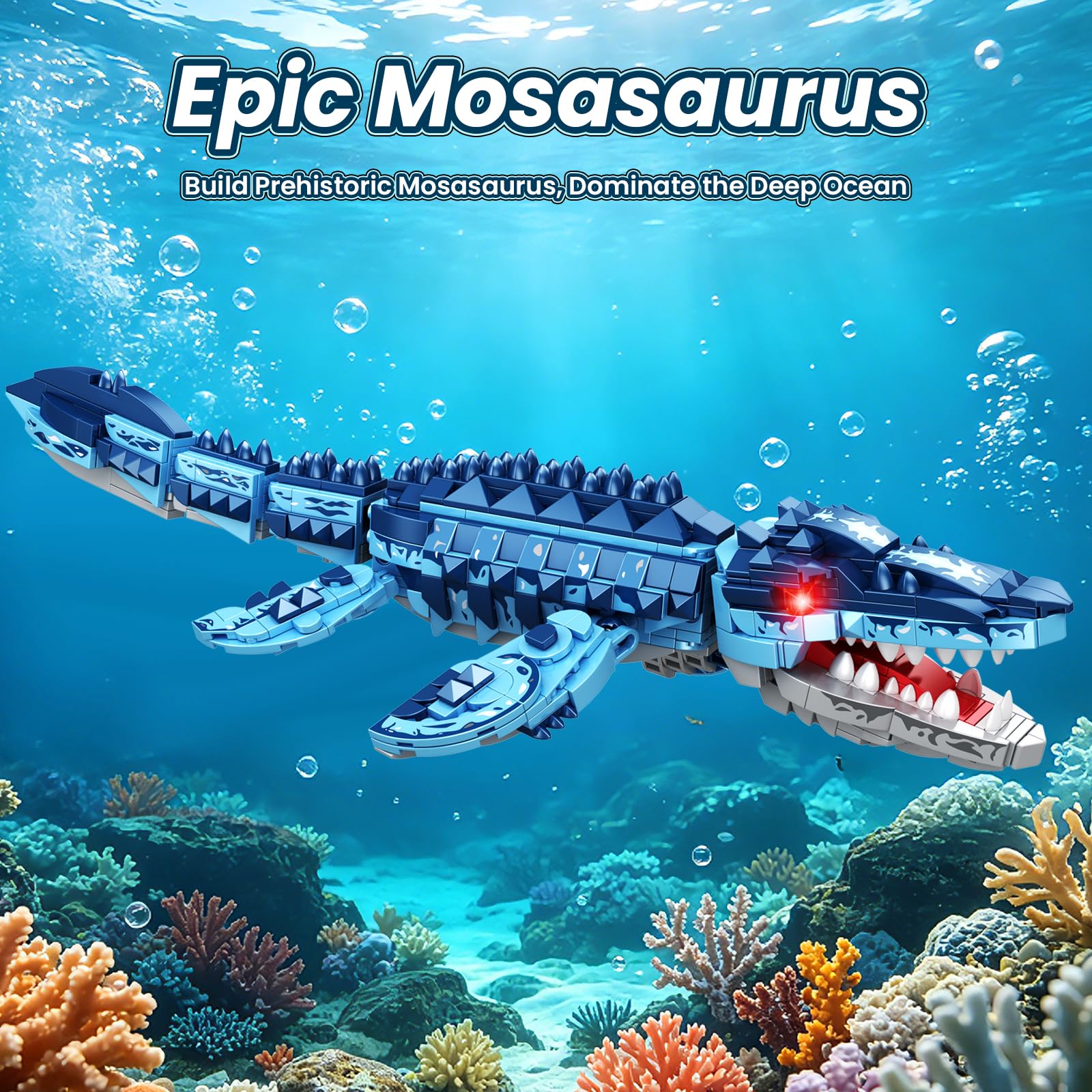 Blocs de Construction Mosasaure, Kit de Modèle Dinosaure Jurassique, Cadeau de Noël et d'anniversaire pour Garçons et Filles, Dès 6 Ans