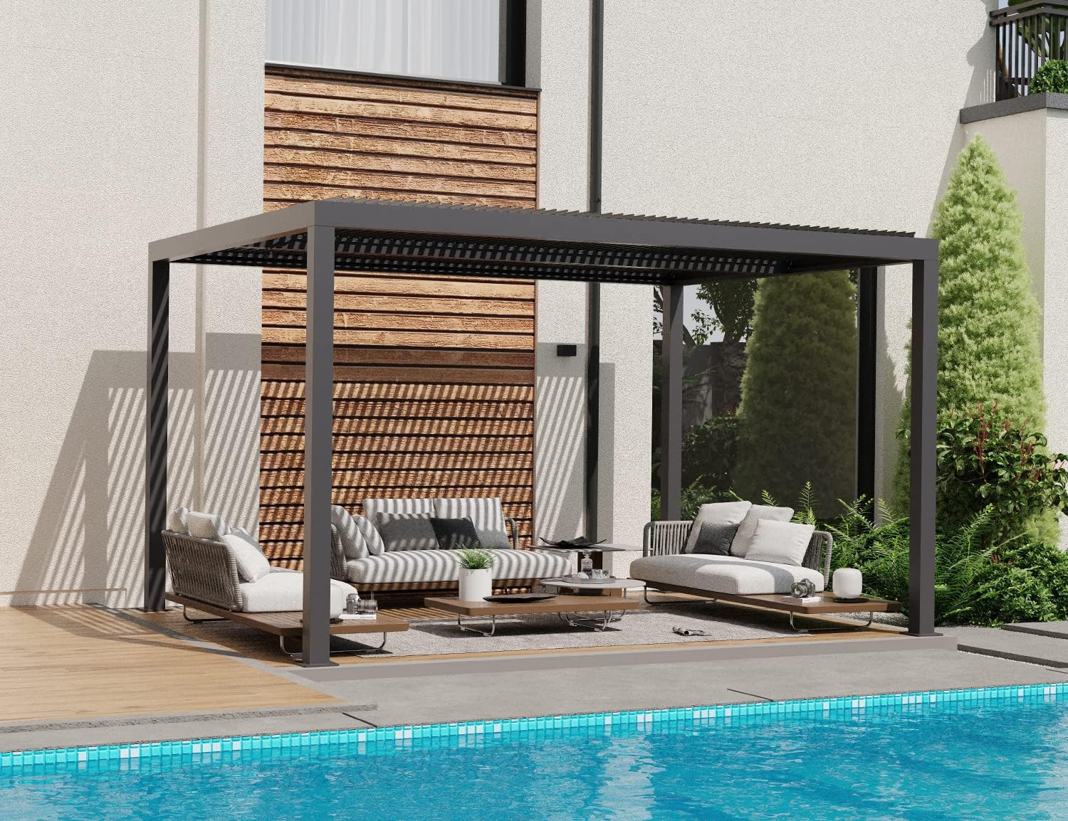 Pergola bioclimatique 4 x 3,3 m – Lattes réglables en aluminium de 13,2 m² – Auvent de jardin parfait pour patio et terrasse – Couleur grise – Design moderne pour une vie en extérieur améliorée