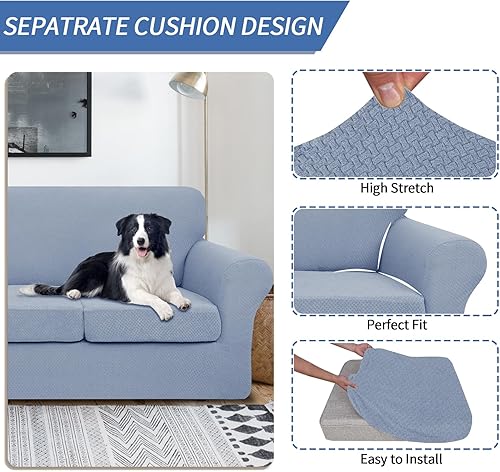 Miniatura 3 de Jiviner Fundas elásticas para sofá, 3 piezas con 2 fundas de cojín extragrandes, fundas gruesas para sofá de 2 cojines para sala de estar, sofá