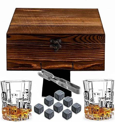 binsakao Juego de vasos de whisky de regalo para hombres, él, marido, juego de vasos de whisky de piedras escalofriantes, regalo para cumpleaños,