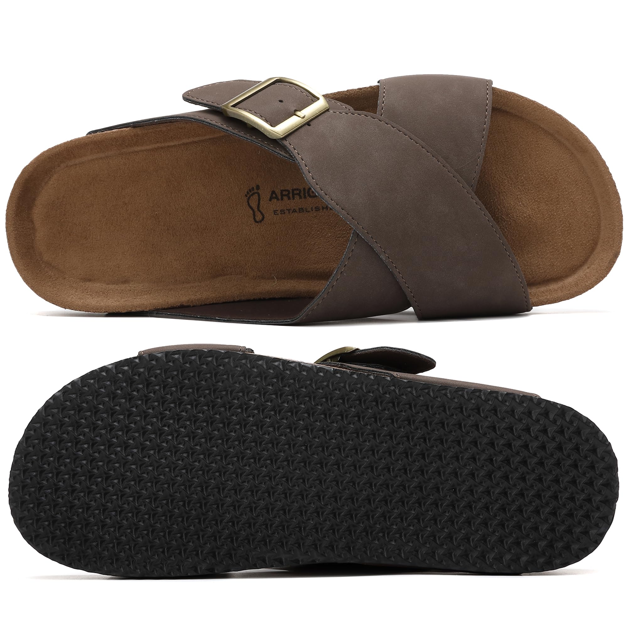ARRIGO BELLO Mules Sandalias para Hombre Piel Zapatillas Antideslizantes Sandales Ajustables para Exteriores Correas Metálicas Talla 41-46